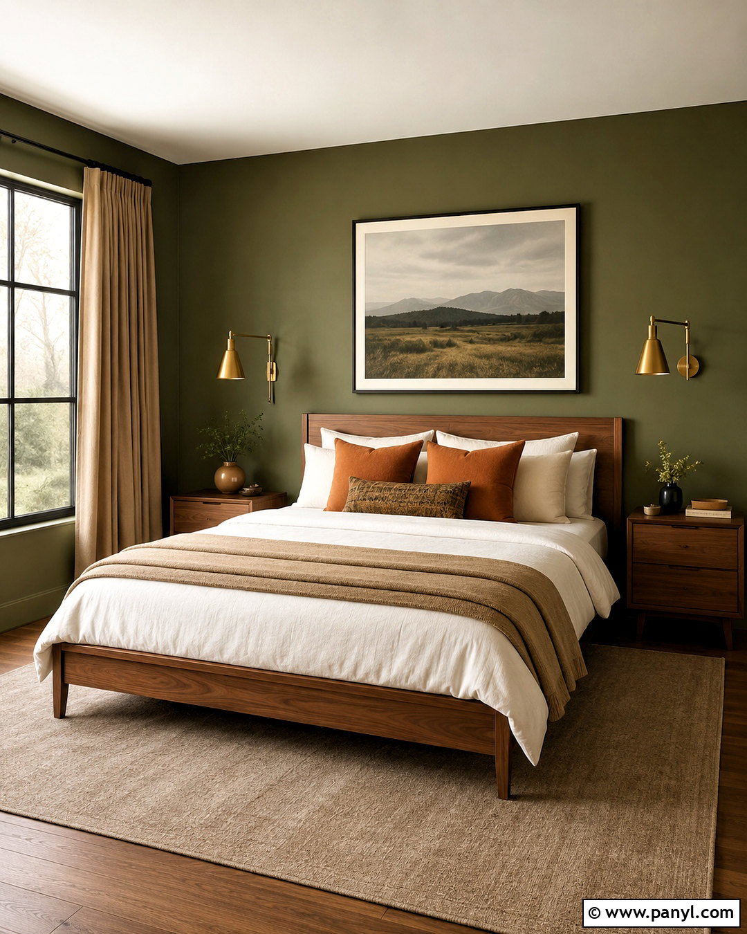 Olive Walls With Walnut Furniture - 20 olive walls bedroom ideas