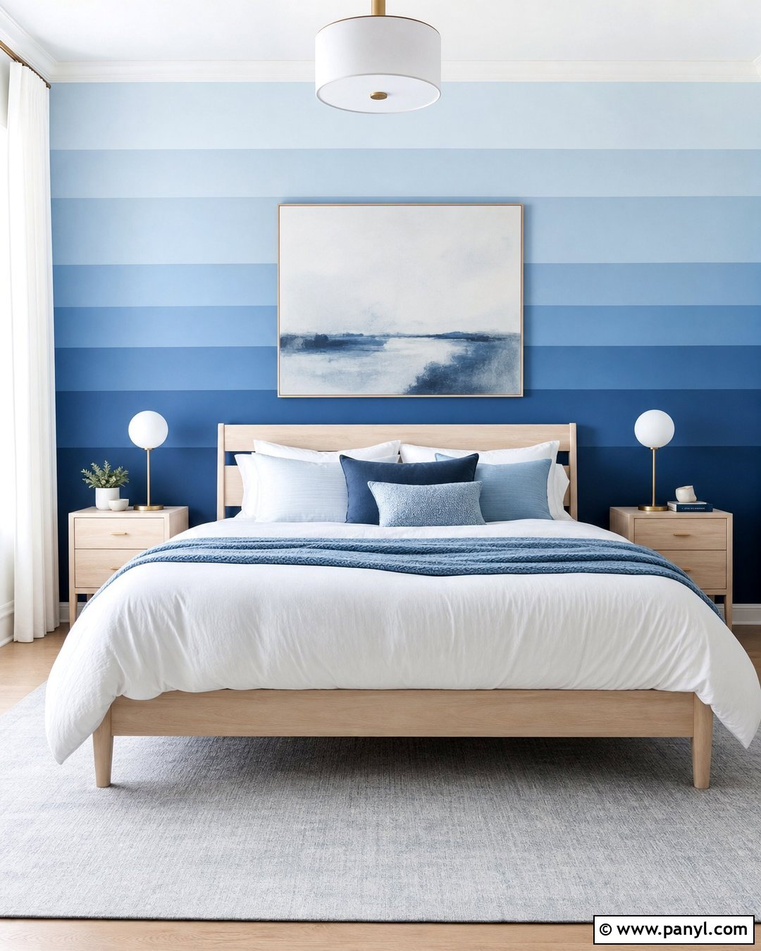 Ombre Blue Horizontal Wall Stripes - 30 Horizontal Stripes On Wall Ideas