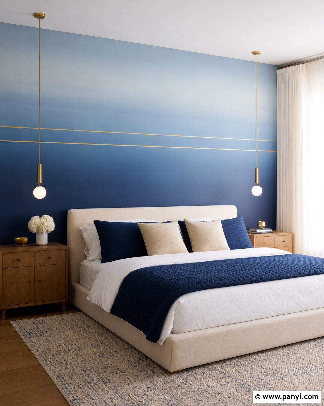 Ombre Blue Wall With Gold Horizon Lines - 20 Blue Wall With Gold Lines