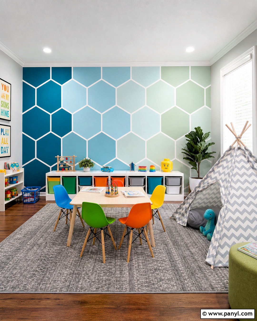 Ombre Hexagon Playroom Wall - 20 geometric feature wall ideas