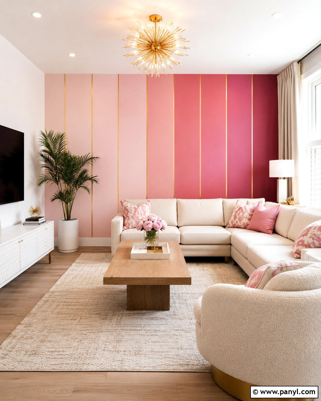 Ombre Pink And Gold Striped Accent Wall - 20 Pink And Gold Striped Wall Ideas