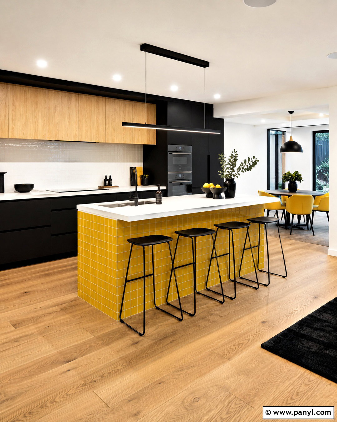 Open-Concept Black And Yellow Kitchen - 20 black and yellow kitchen ideas