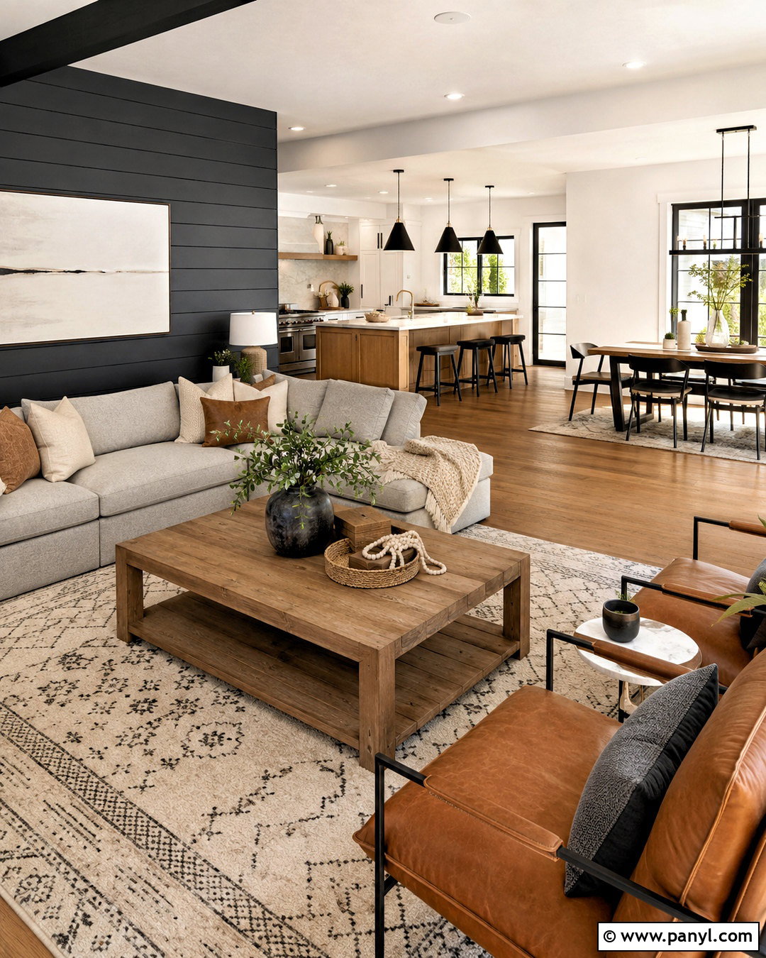 Open Concept Black Shiplap Wall - 20 black shiplap wall living room ideas