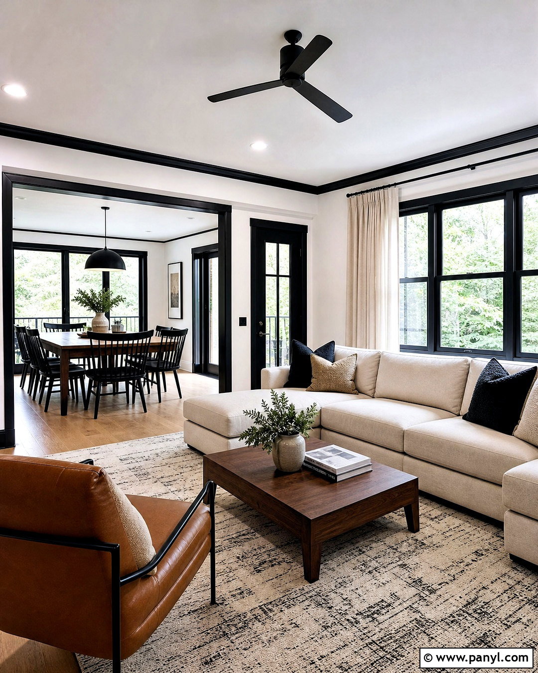 Open Concept Black Trim Living Room - 20 black trim interior living rooms
