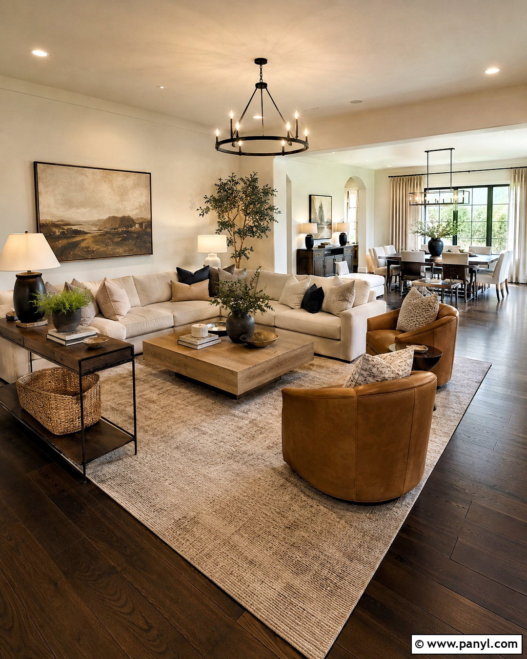 Open Concept Dark Wood Floor Living Room - 20 dark wooden floor living room ideas