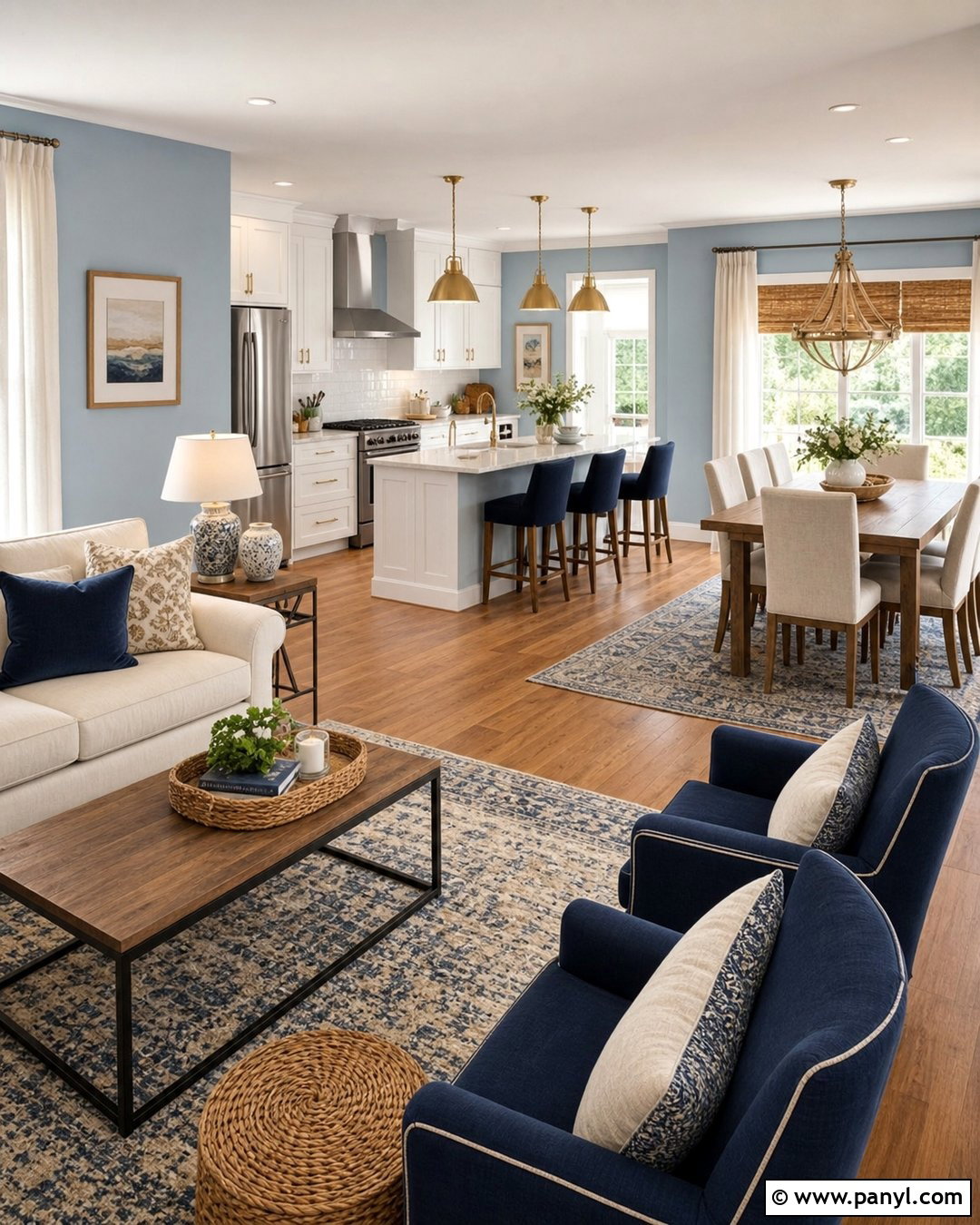 Open Concept Home With Light Blue Walls - 50 light blue walls