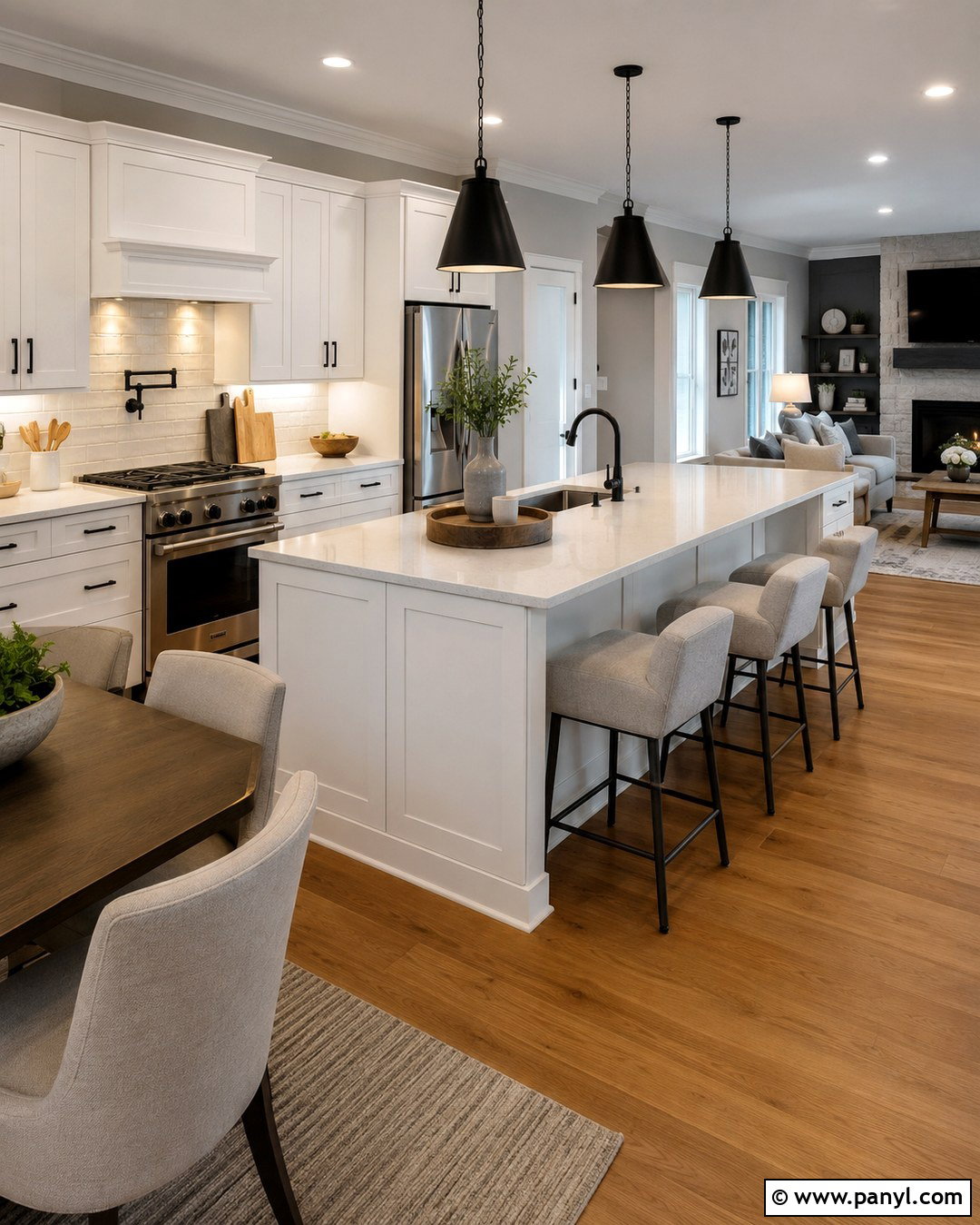 Open Concept Kitchen With White Cabinets And Grey Walls - 20 White Cabinets Grey Walls