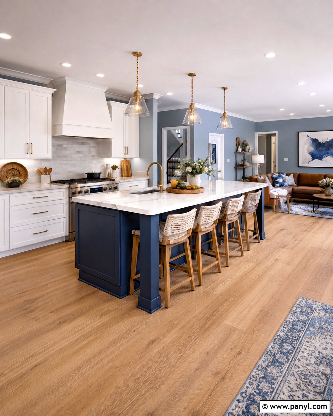 Open-Concept Kitchen With Windy Blue Walls - 20 Windy Blue Kitchen Walls