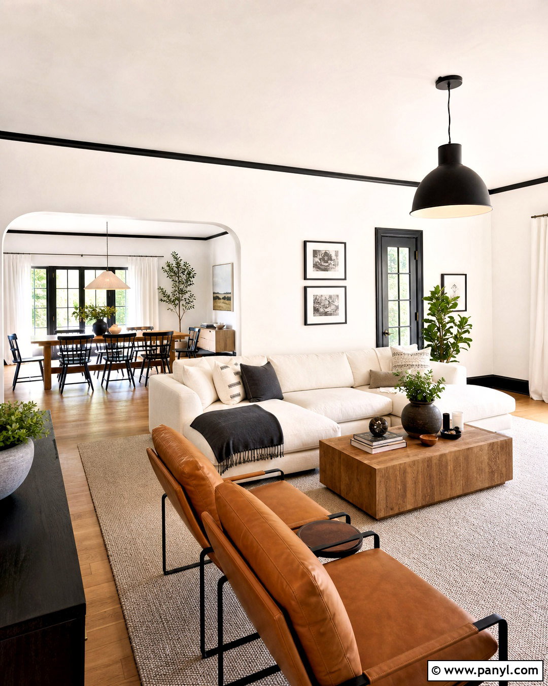 Open Concept Living Room With Black Trim - 20 white walls black trim living room ideas