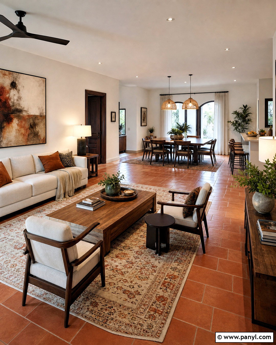Open Concept Living Room With Terracotta Tiles - 20 terracotta tiles living room ideas