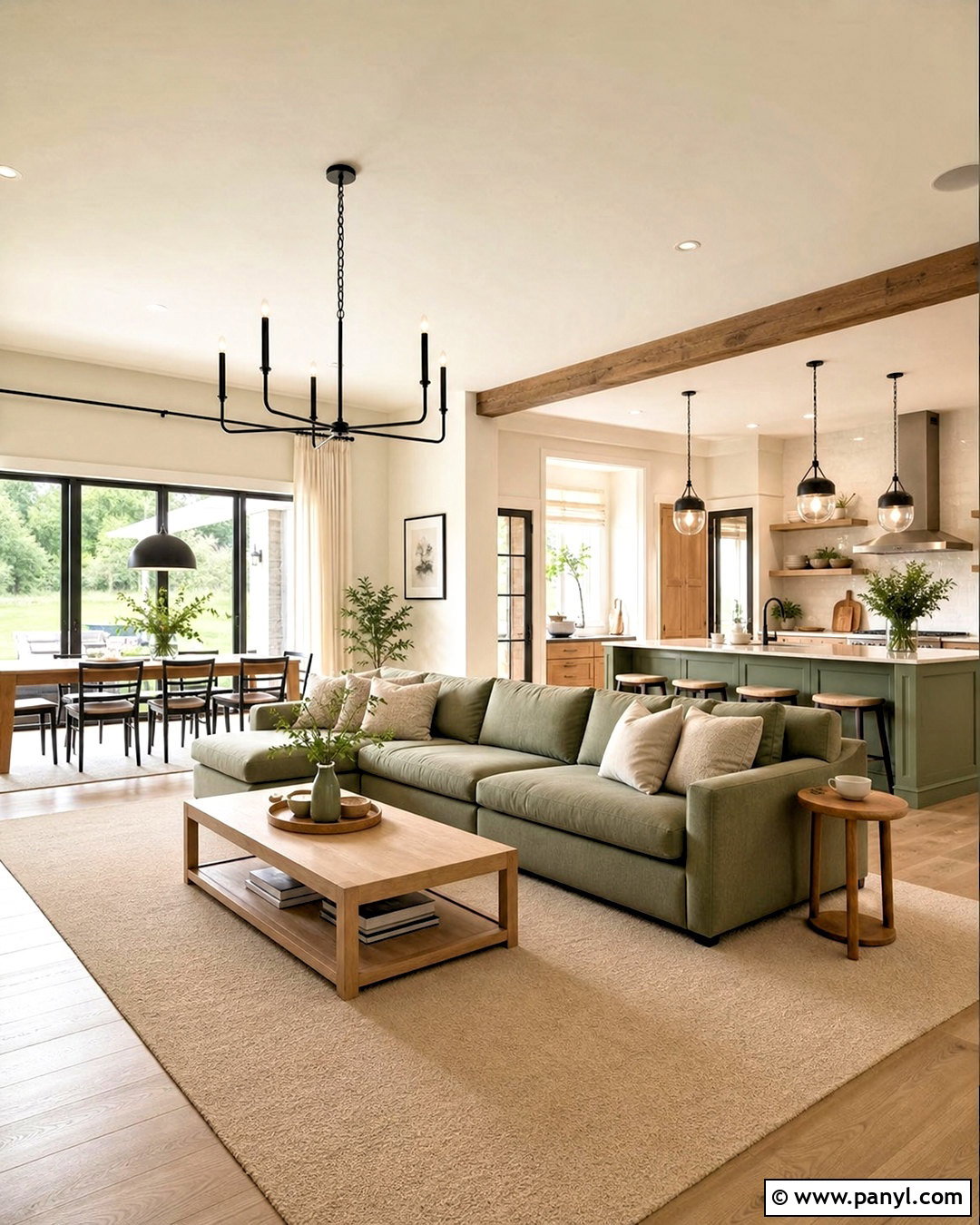 Open Concept Sage Green And Cream Living Room - 20 sage green and cream living room ideas