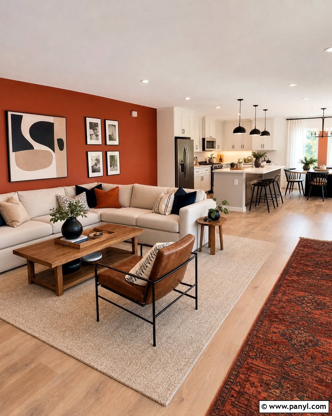 Open-Concept Space With Burnt Orange Walls - 35 burnt orange walls