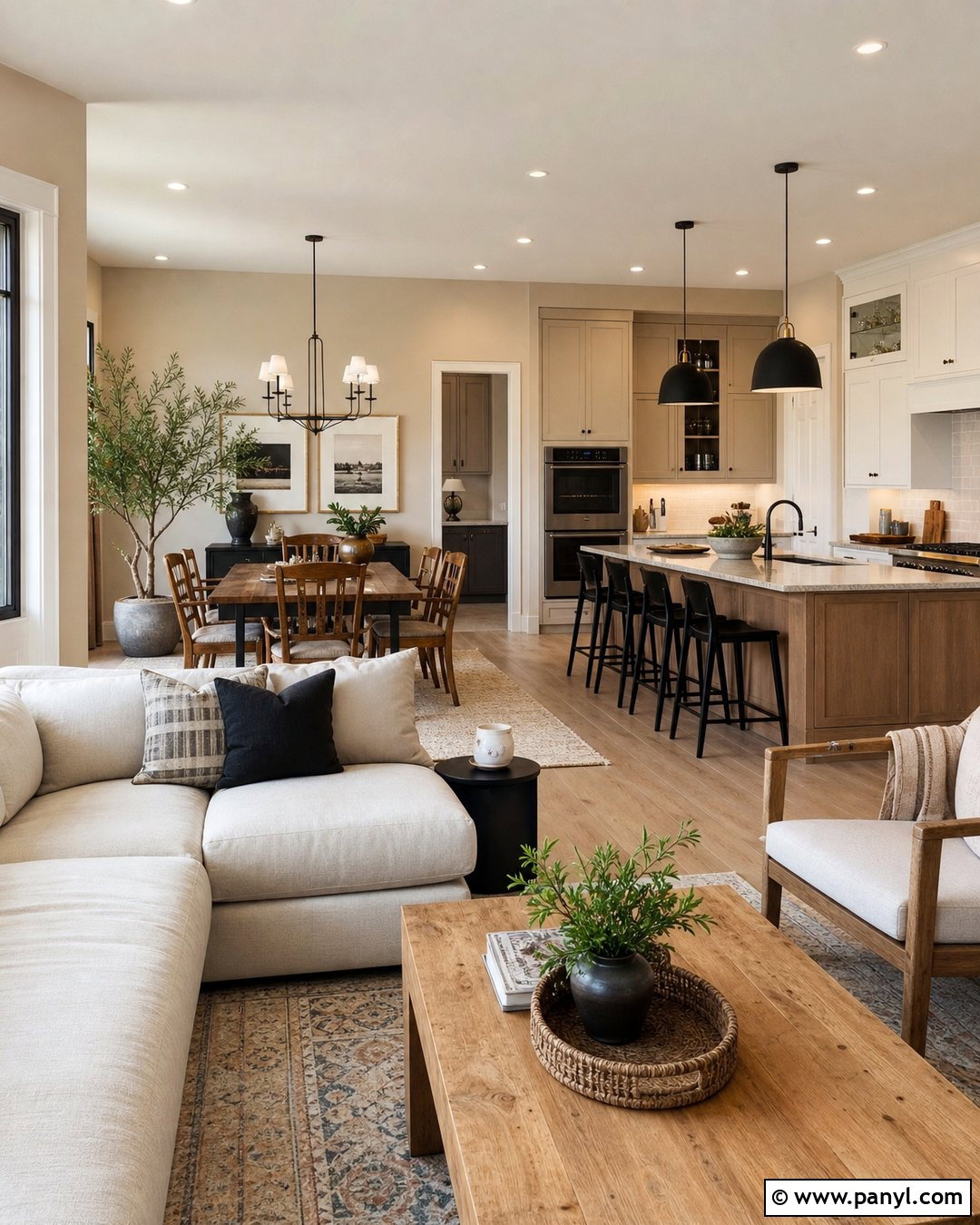 Open-Concept Space With Vanilla Latte Walls - 50 Vanilla Latte Color Wall Ideas