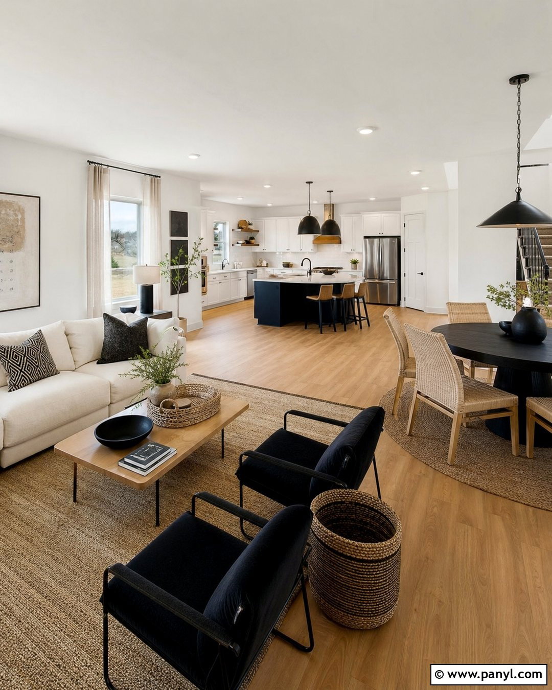 Open Concept Space With White Walls And Black Baseboards - 20 White Walls Black Baseboards