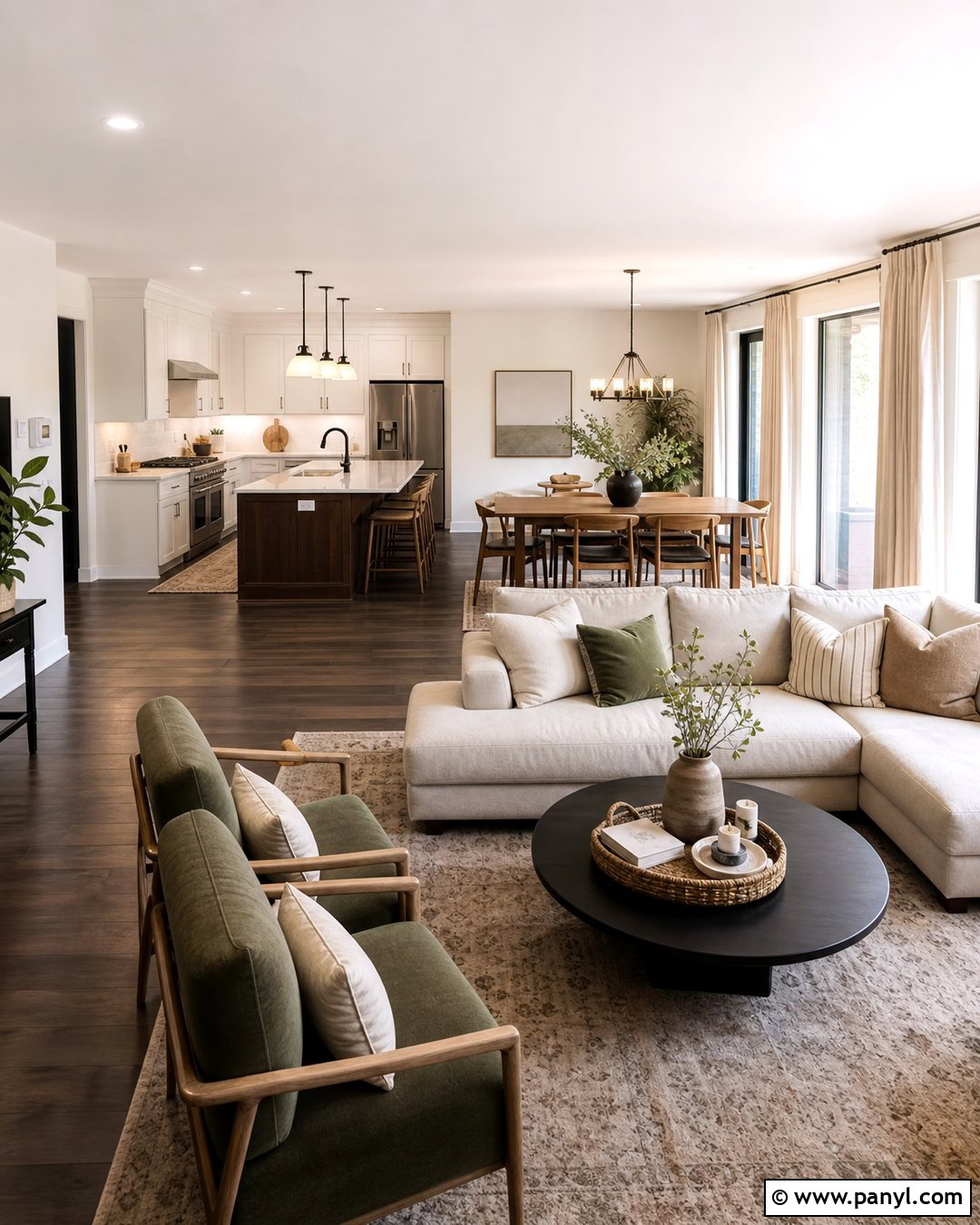 Open Concept Space With White Walls And Dark Wood Floors - 20 White Walls Dark Wood Floors