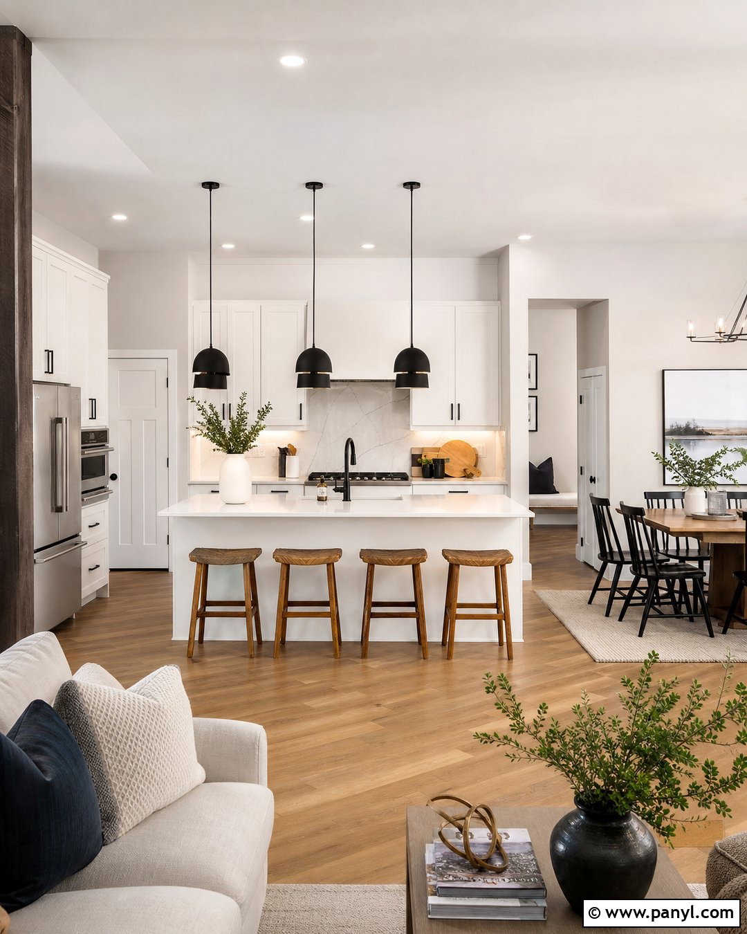 Open Concept White Kitchen With Gray Walls - 20 Modern White Kitchen With Gray Walls
