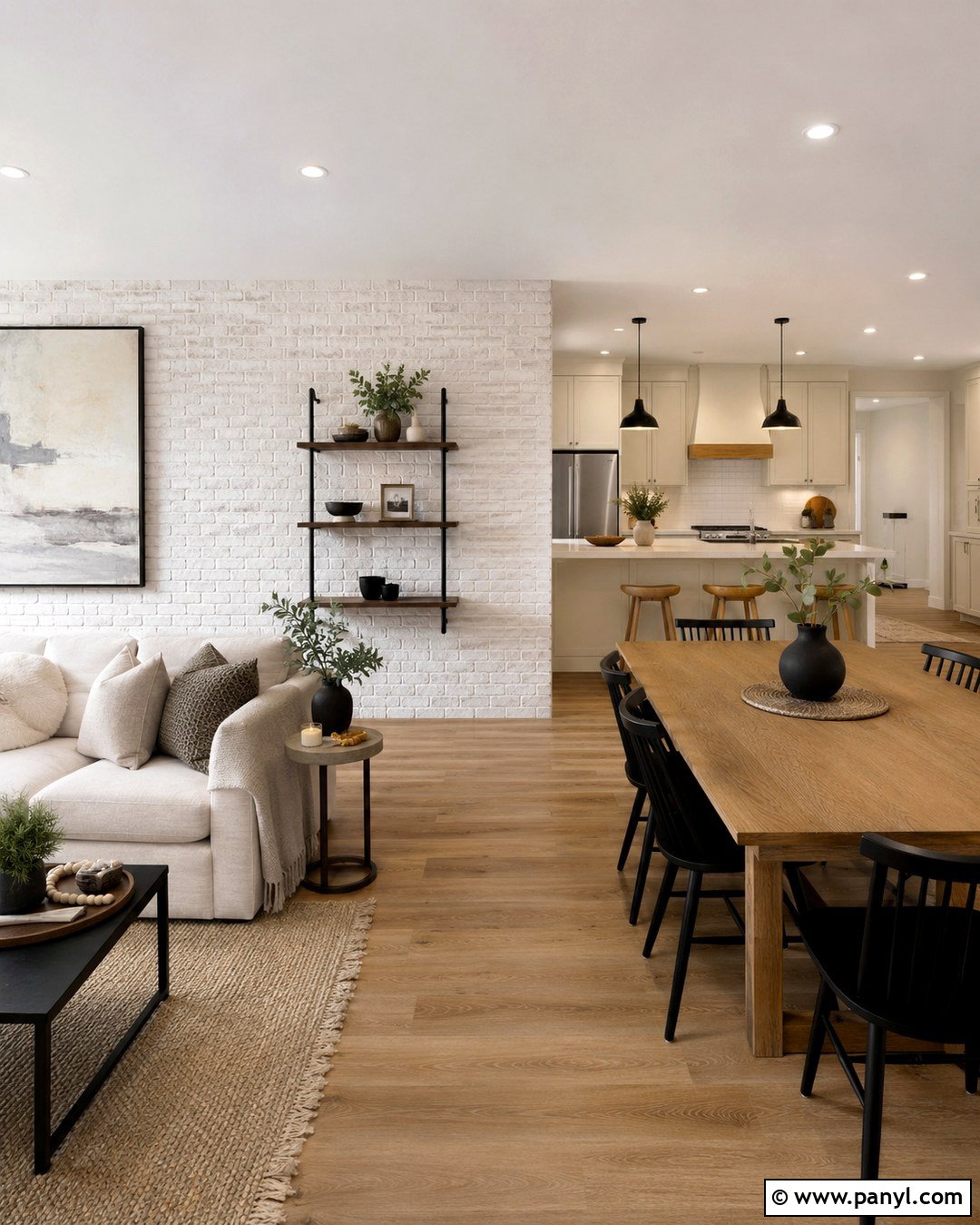 Open Concept Whitewashed Brick Wall - 20 White Wash Interior Brick Wall Ideas