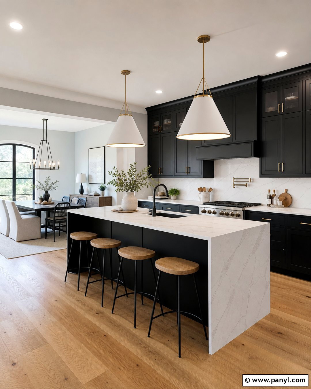 Open Kitchen With Grey Walls And Black Cabinets - 25 Grey Walls Black Cabinets
