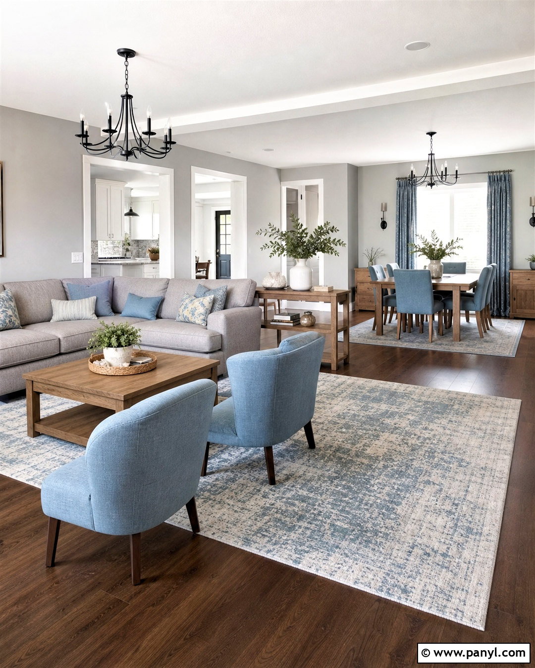 Open Plan Grey And Light Blue Living Room - 20 grey and light blue living room ideas