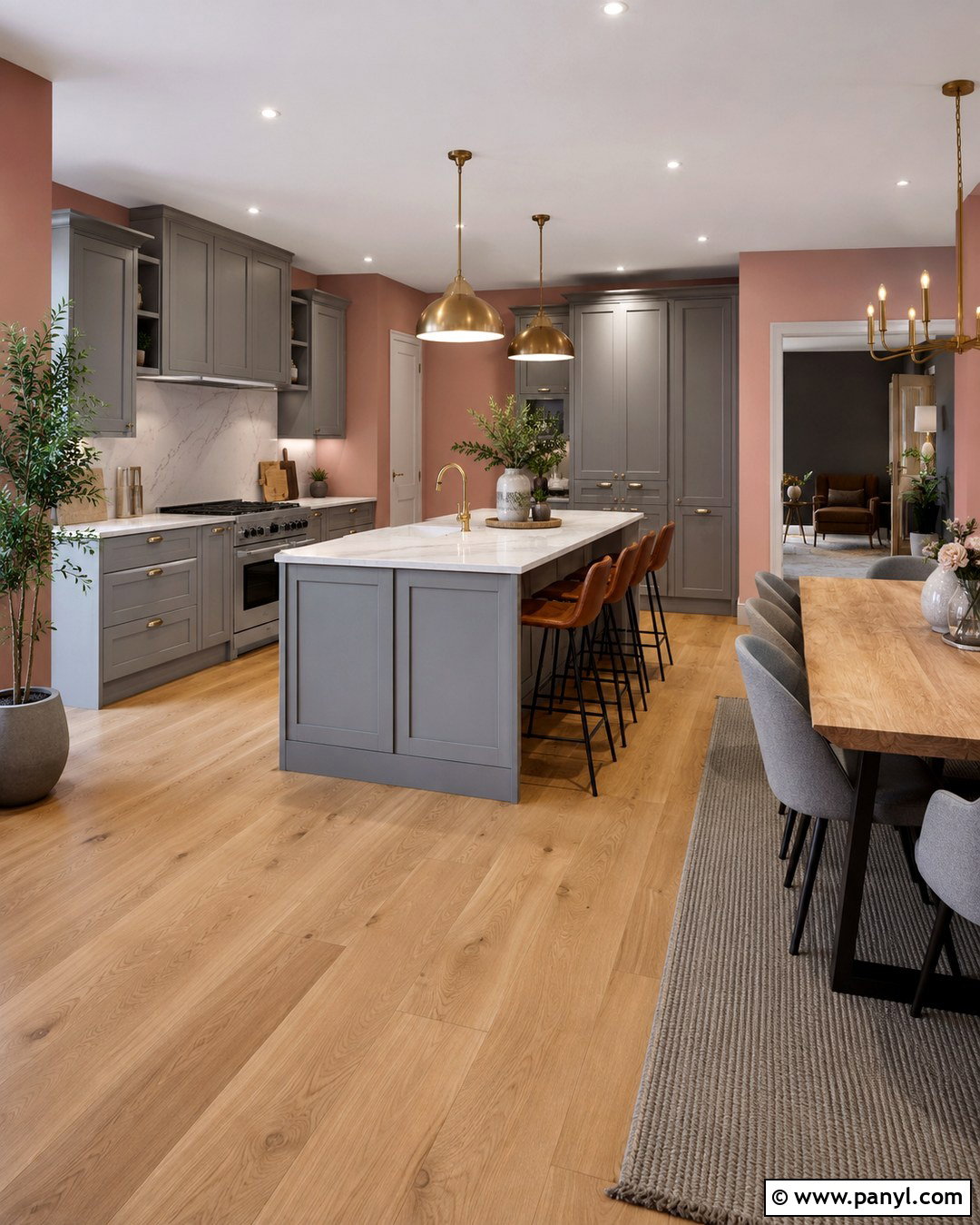 Open Plan Grey Kitchen With Pink Walls - 20 grey kitchen pink walls