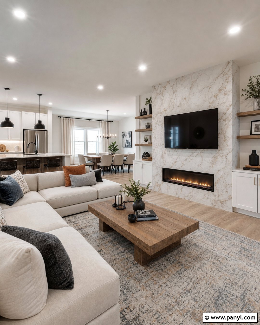 Open-Plan Marble Wallpaper Living Room - 30 Marble Wallpaper Living Room Ideas