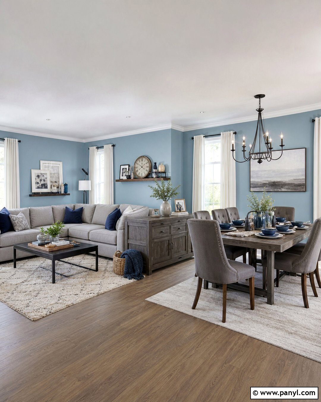 Open Plan Room With Light Blue Walls And Grey Furniture - 20 Light Blue Walls With Grey Furniture Ideas
