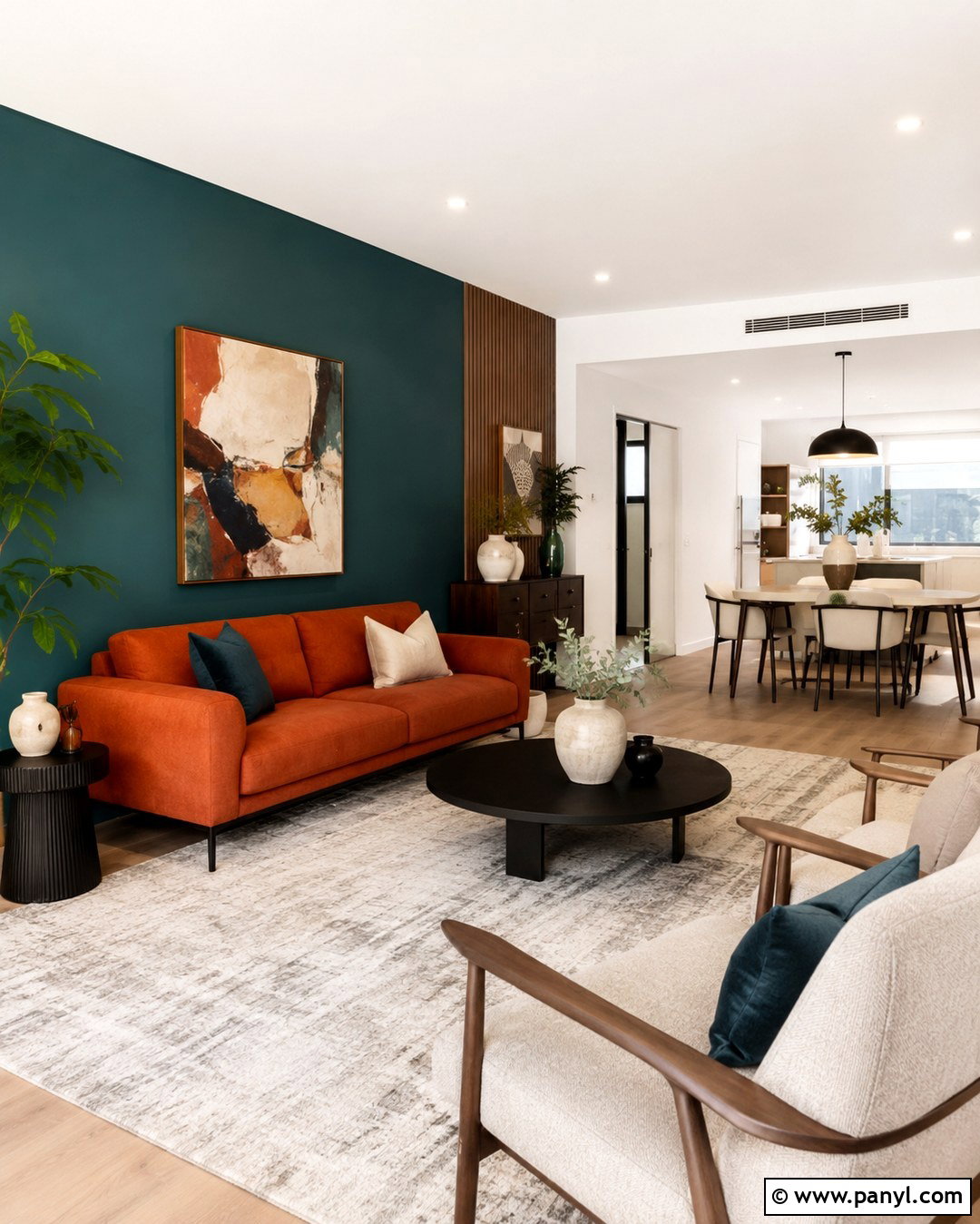 Open Plan Teal Wall Orange Sofa - 20 Teal Wall Orange Sofa Ideas