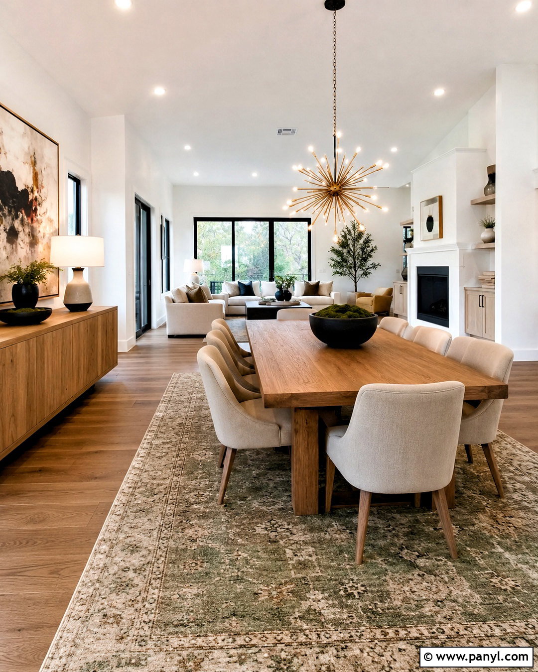 Open Plan White Wall Dining Area - 20 White Wall Dining Area Ideas