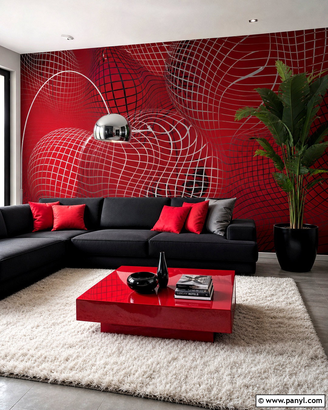 Optical Red Wallpaper Lounge - 20 funky red wallpaper ideas