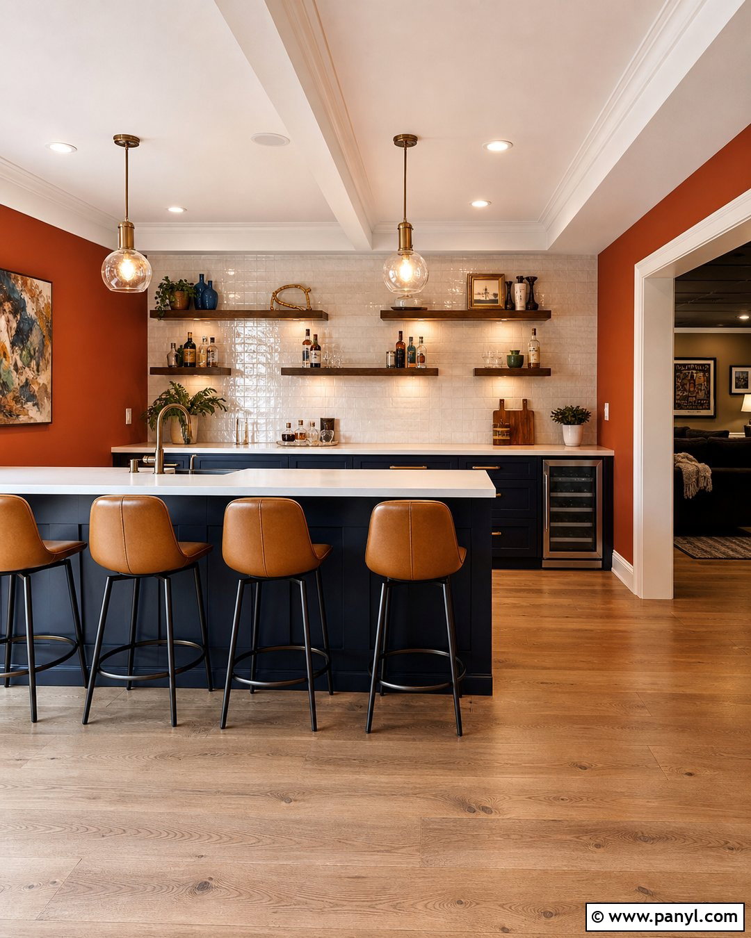 Orange Accent Wall Basement Bar Area - 20 Orange Accent Wall Basement Ideas