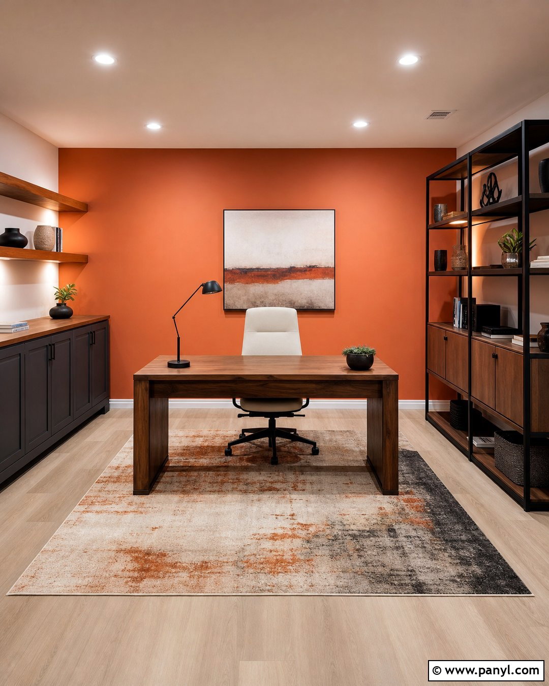 Orange Accent Wall Basement Home Office - 20 Orange Accent Wall Basement Ideas