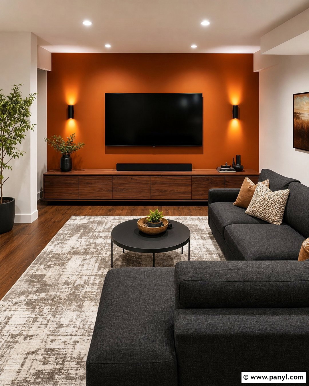 Orange Accent Wall Basement TV Room - 20 Orange Accent Wall Basement Ideas