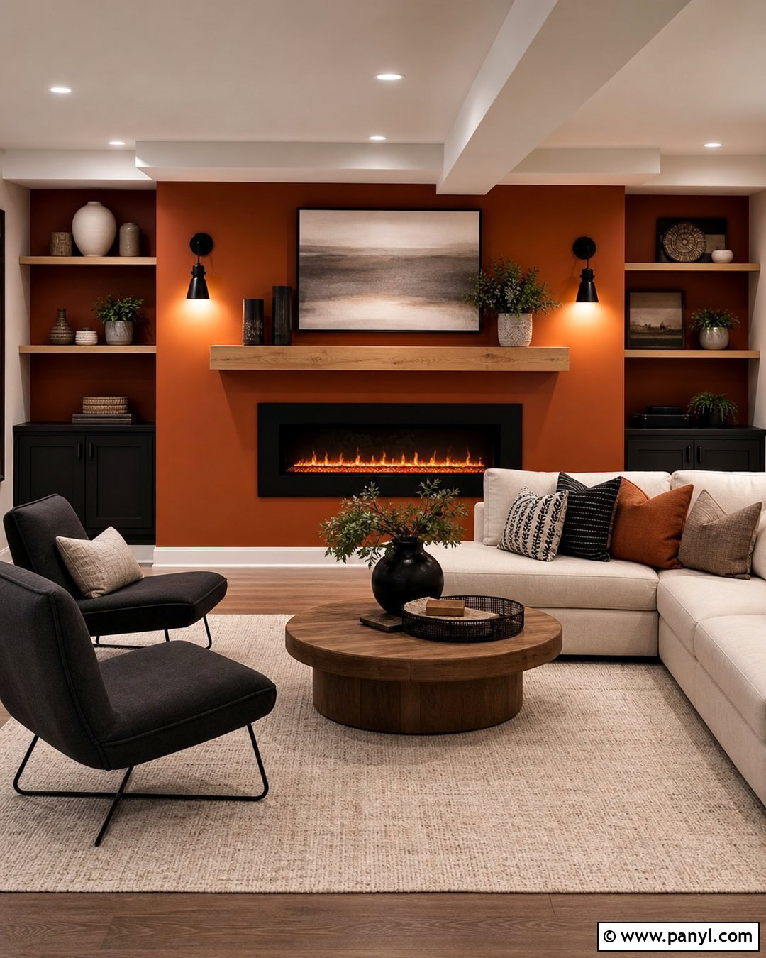 Orange Accent Wall Basement With Fireplace - 20 Orange Accent Wall Basement Ideas