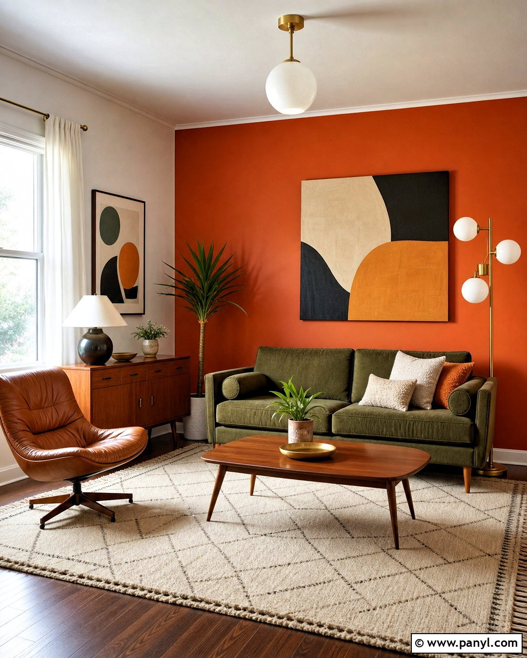 Orange Accent Wall Midcentury Living Room - 20 orange accent wall living room ideas