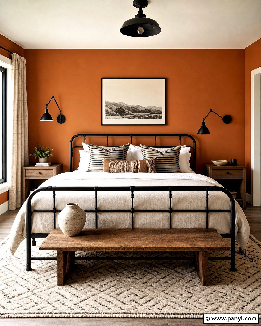 Orange Accent Wall With Black Bed - 20 orange accent wall bedroom ideas