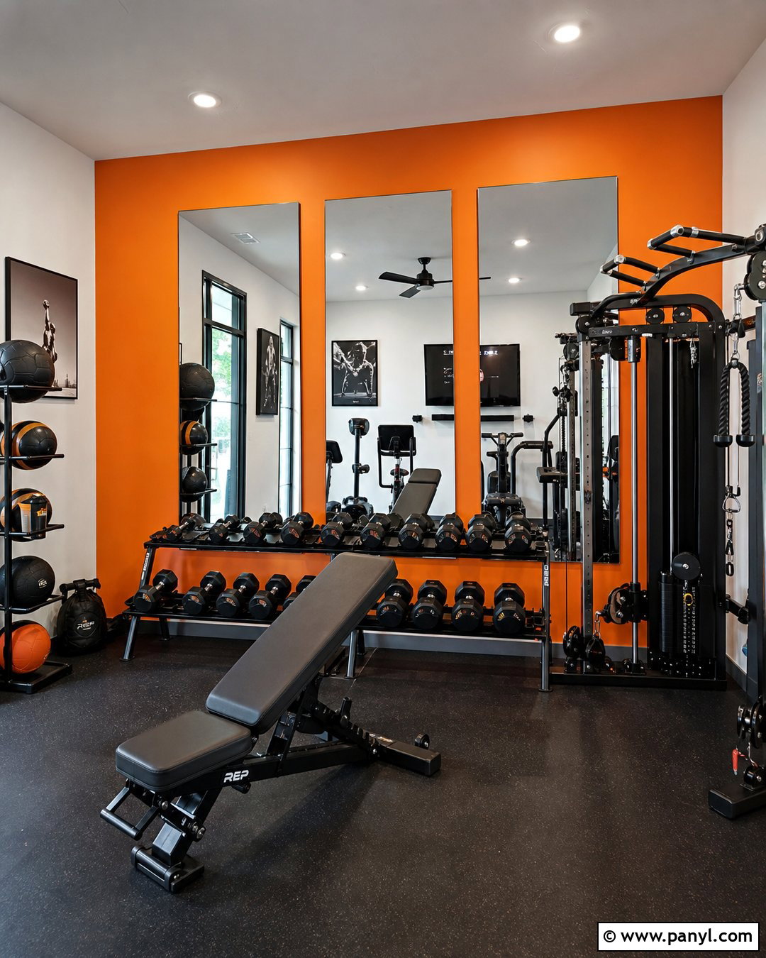 Orange Accent Wall With Full Mirrors - 20 Orange Accent Wall Gym Ideas