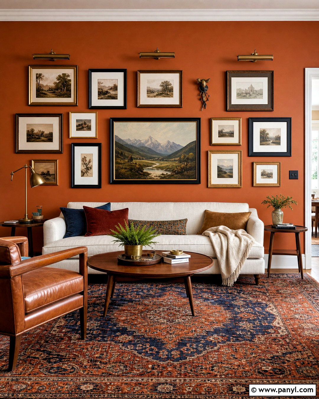 Orange Accent Wall With Gallery Art - 20 orange accent wall living room ideas