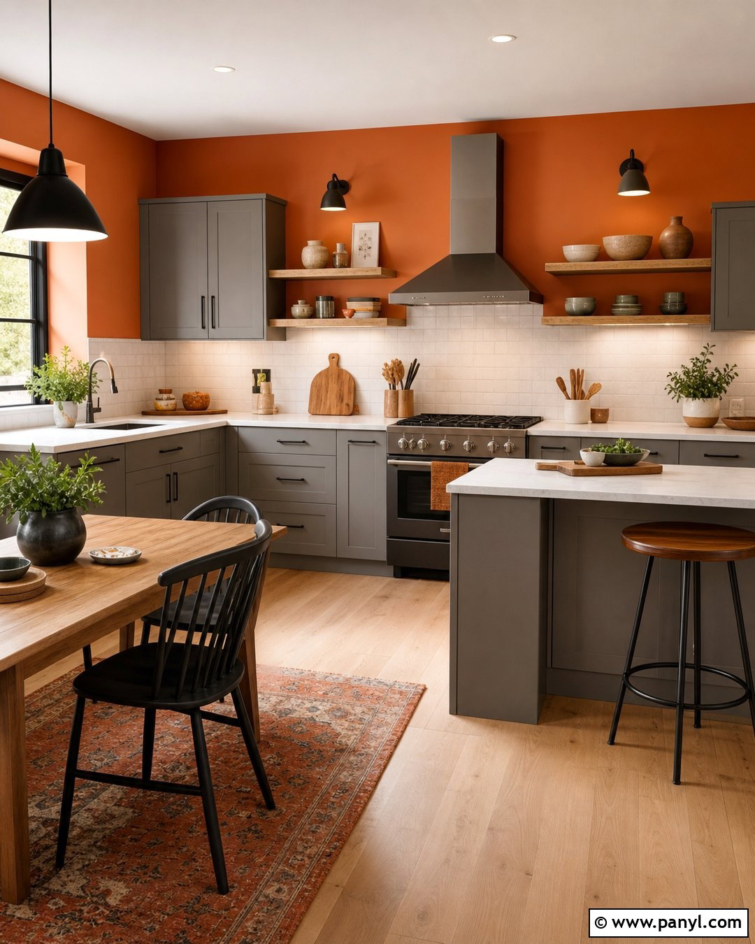 Orange Accent Wall With Gray Cabinets - 35 orange kitchen walls