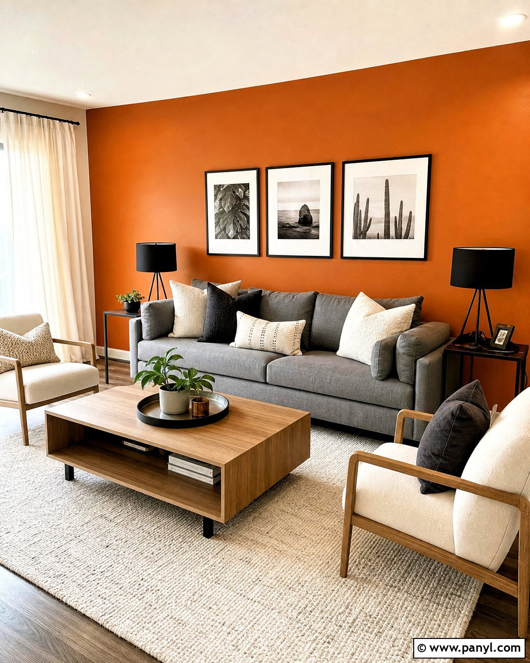 Orange Accent Wall With Gray Sofa - 20 orange accent wall living room ideas