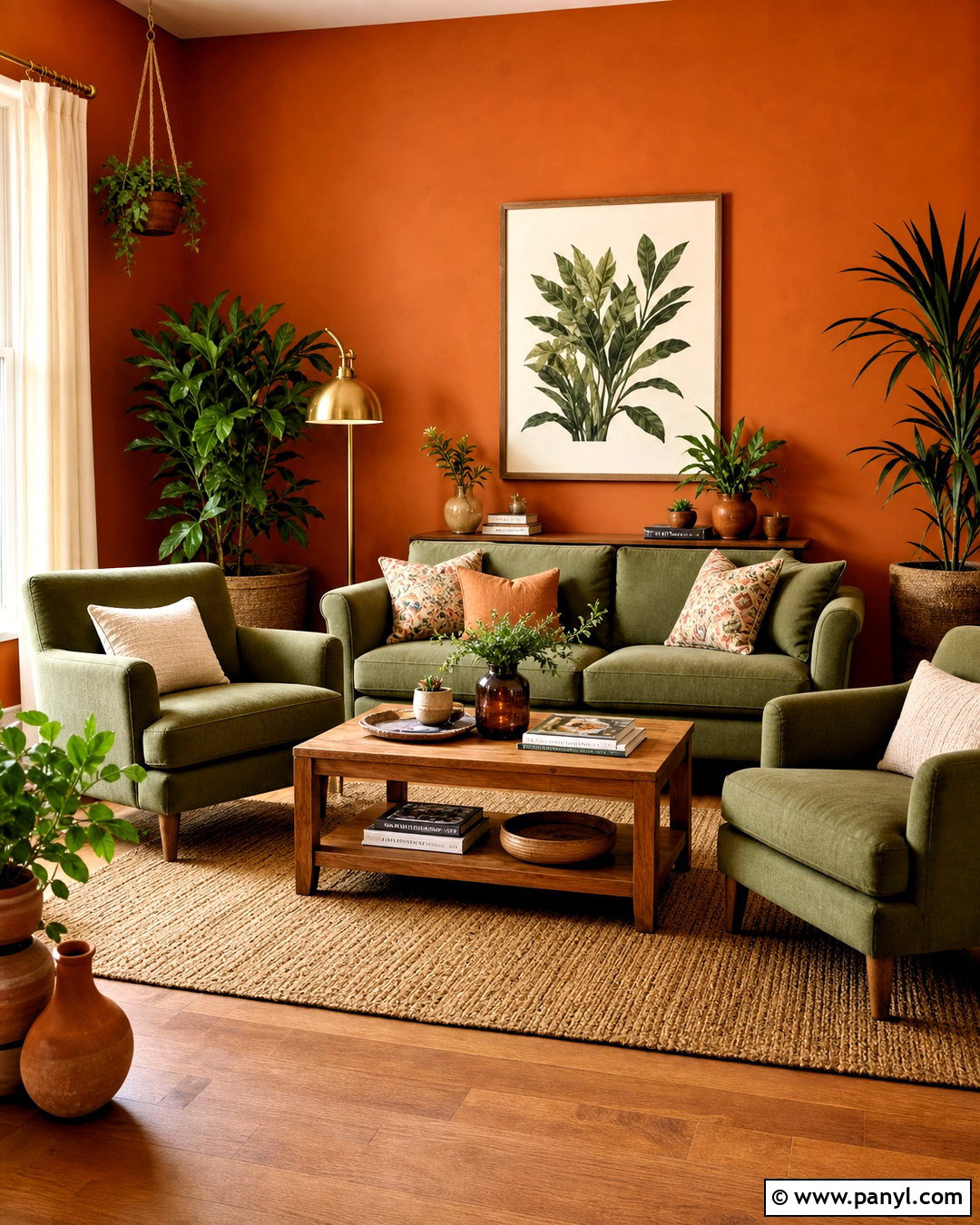 Orange Accent Wall With Green Furniture - 20 orange accent wall living room ideas