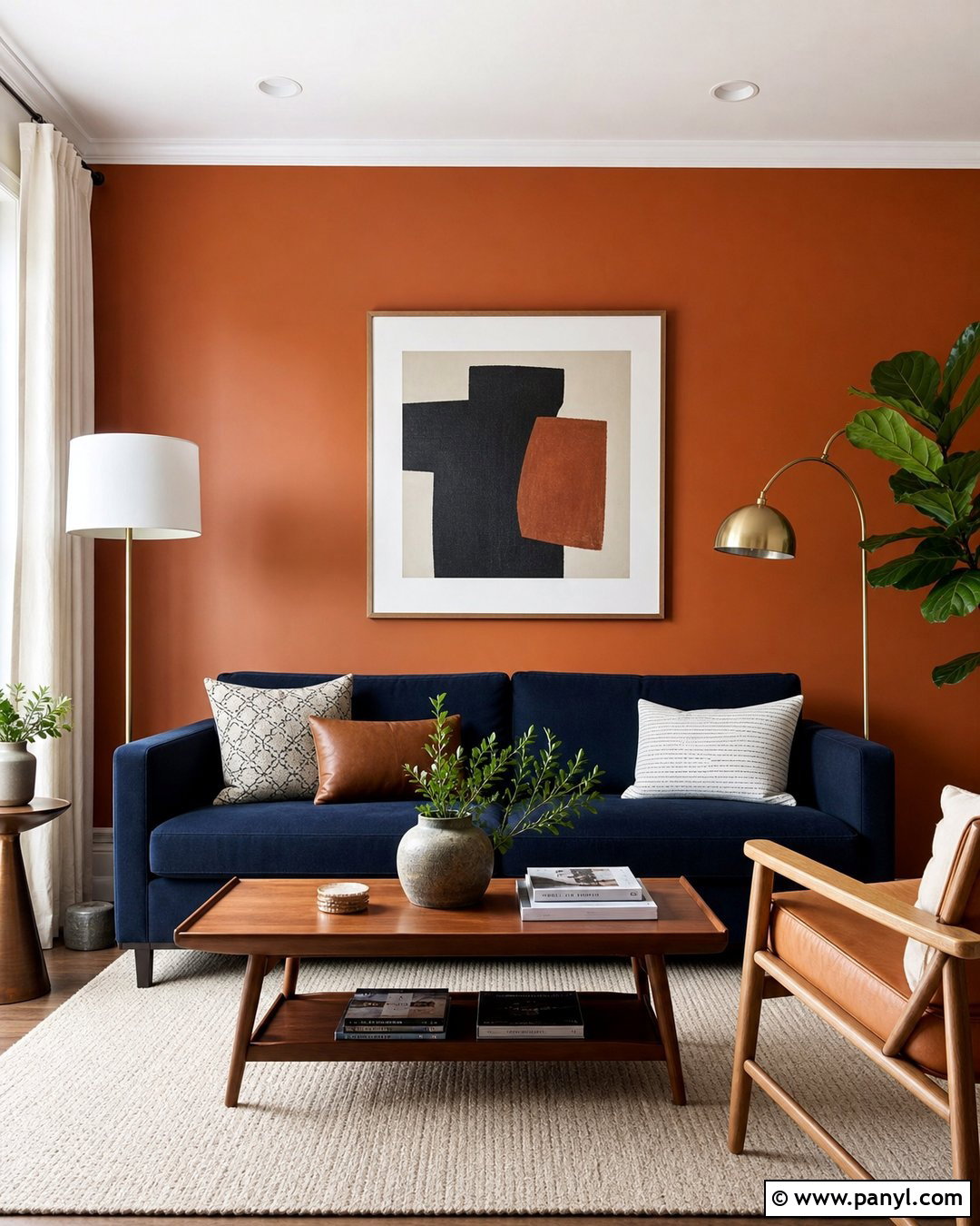 Orange Accent Wall With Navy Sofa - 30 orange accent walls