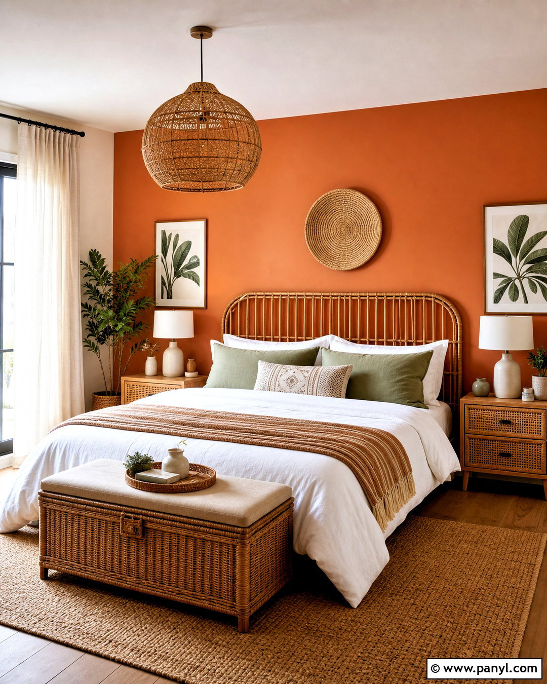 Orange Accent Wall With Rattan Decor - 20 orange accent wall bedroom ideas