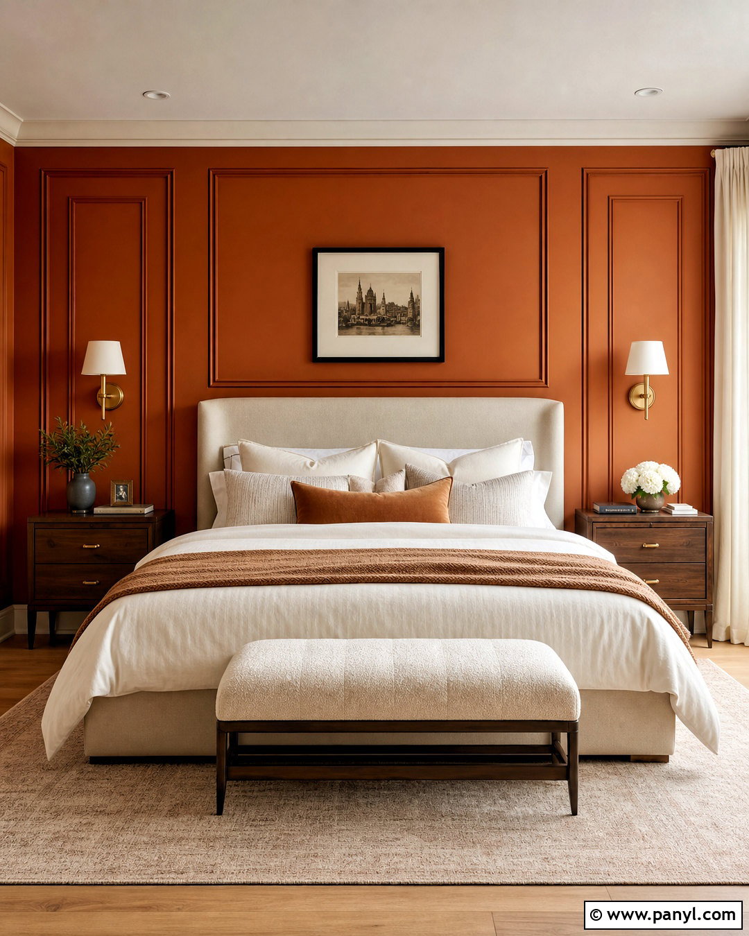 Orange Accent Wall With Wall Molding - 20 orange accent wall bedroom ideas