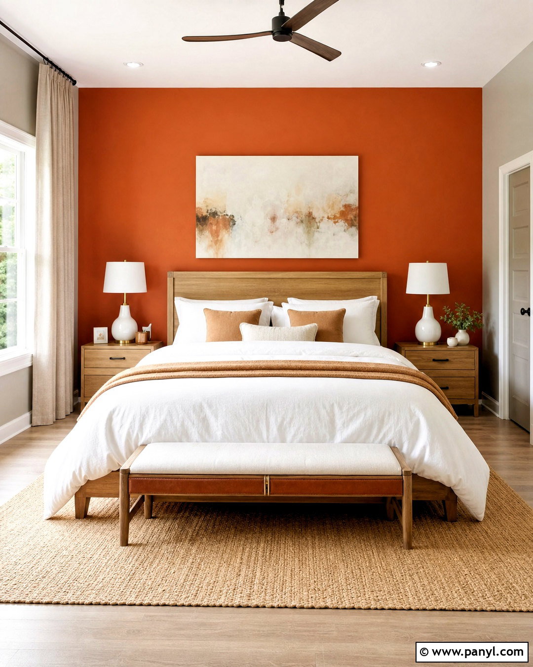 Orange Accent Wall With White Bedding - 20 orange accent wall bedroom ideas