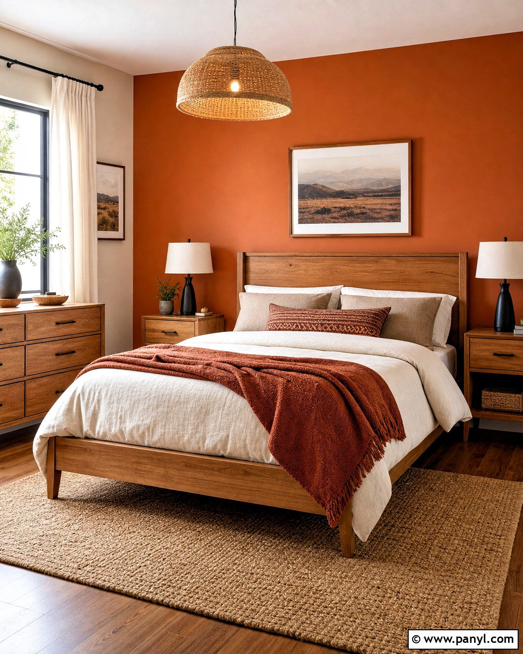 Orange Accent Wall With Wood Furniture - 20 orange accent wall bedroom ideas
