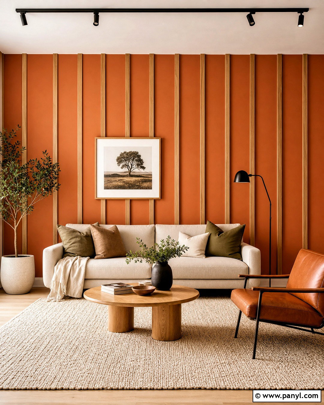 Orange Accent Wall With Wood Paneling - 20 orange accent wall living room ideas