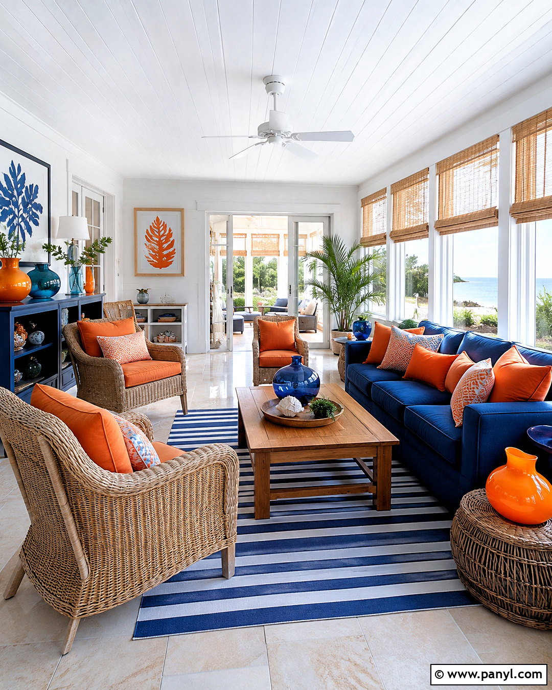 Orange And Blue Beach House Sunroom - 20 colorful beach house decor ideas
