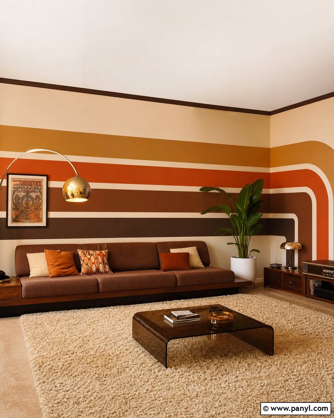 Orange And Brown Wall Paint Stripes - 20 Retro 70S Wall Paint Ideas