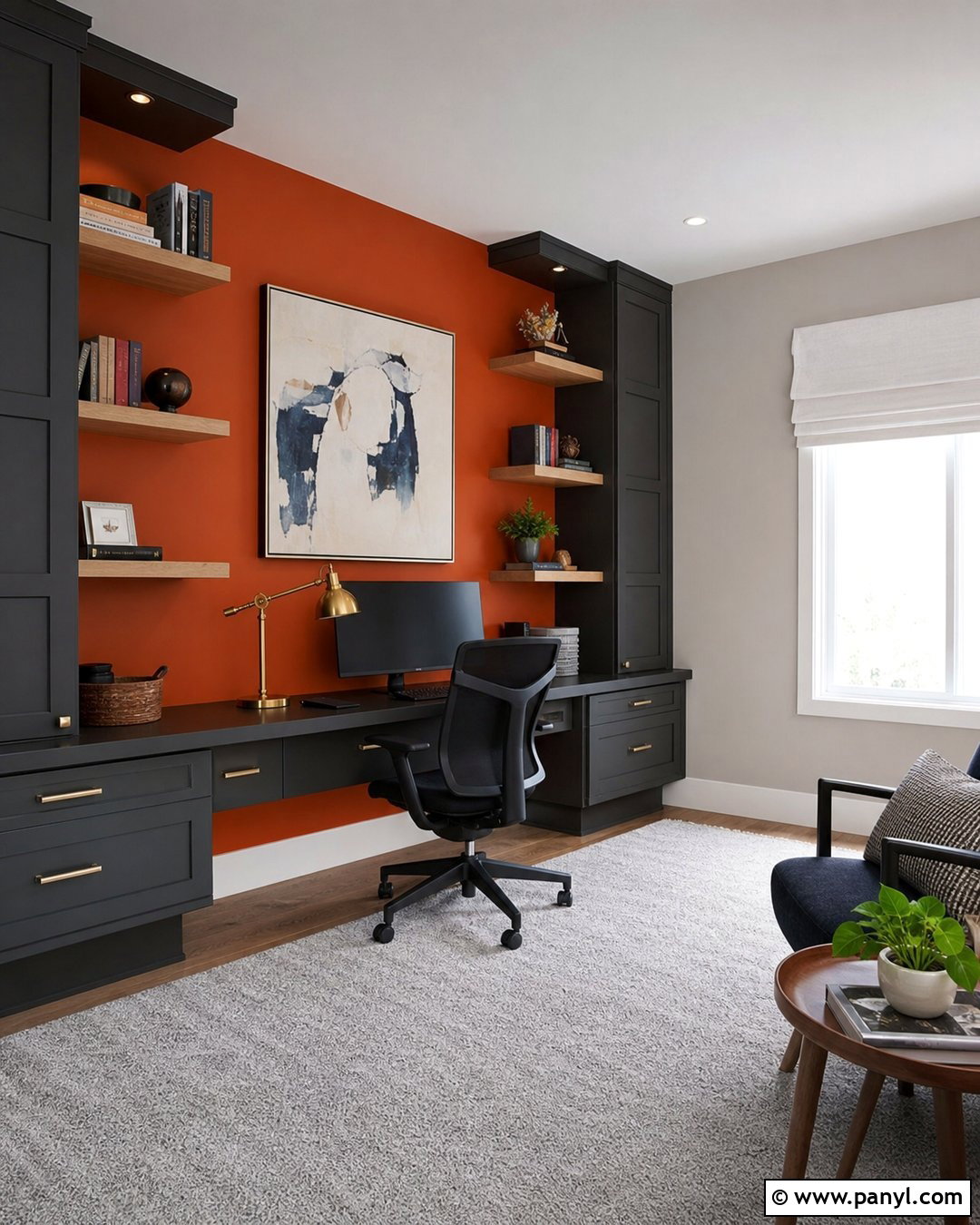 Orange And Charcoal Office - 30 Orange Wall Color Ideas