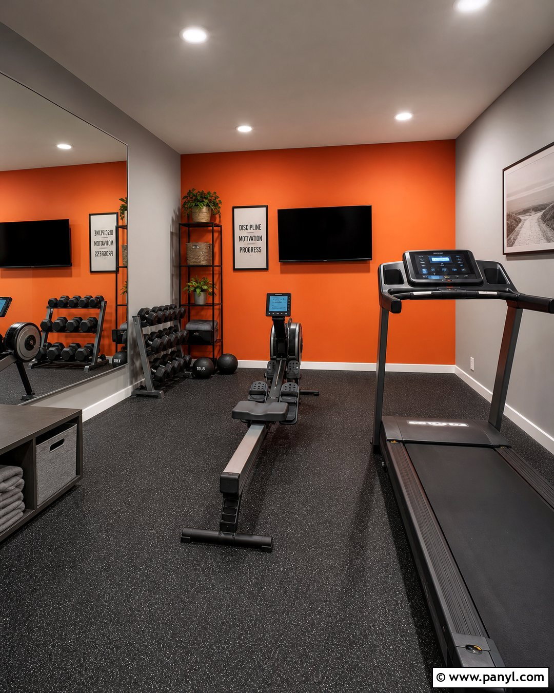 Orange And Gray Modern Gym - 20 Orange Accent Wall Gym Ideas